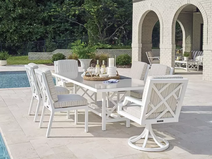 Island Classic Cream and Gray Outdoor Rectangular Quartz Top Dining Room Set