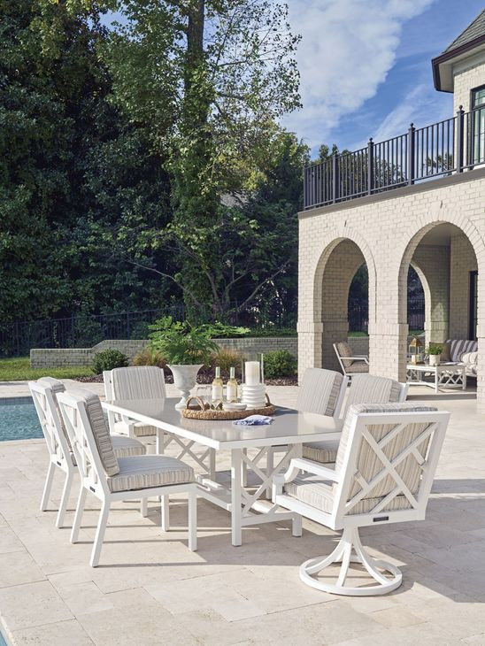 Island Classic Cream and Gray Outdoor 88" Rectangular Quartz Top Dining Table