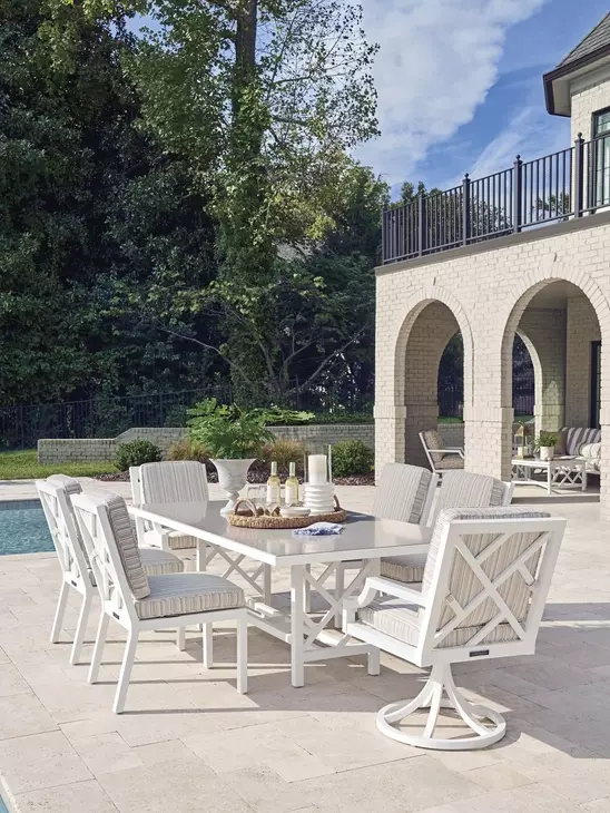 Island Classic Cream and Gray Outdoor 88" Rectangular Quartz Top Dining Table