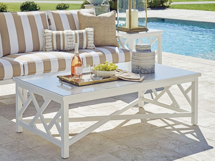 Island Classic Cream and Gray Outdoor Rectangular Quartz Top Occassional Table Set