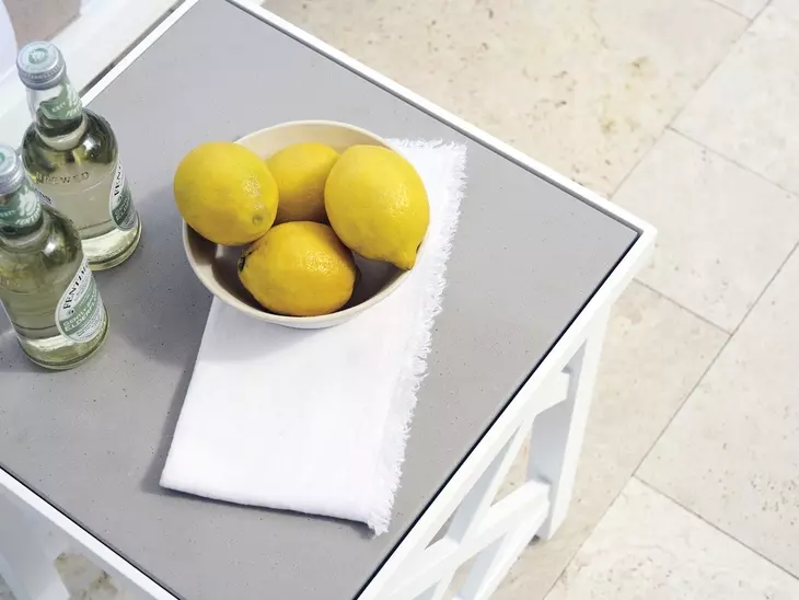 Island Classic Cream and Gray Outdoor Square Quartz Top Accent Table