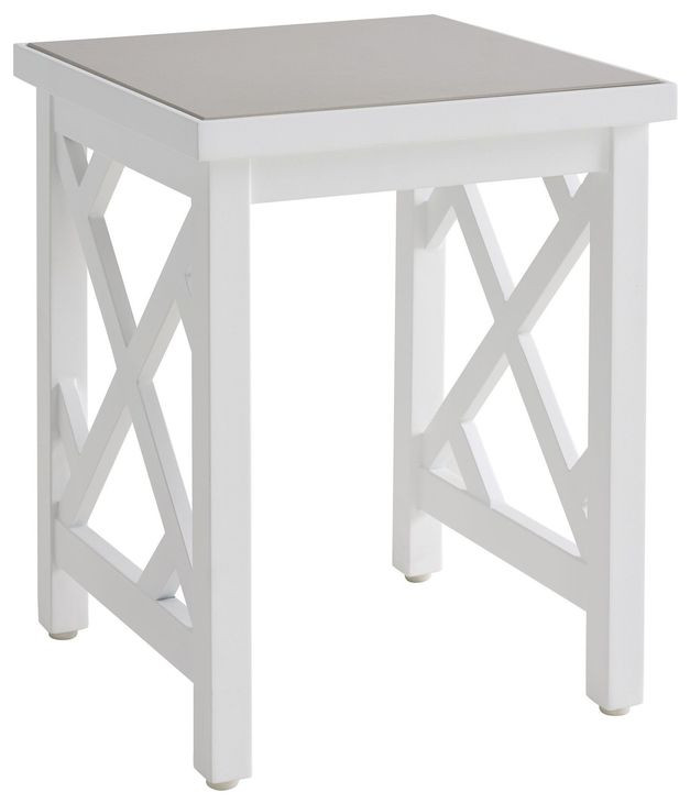 Island Classic Cream and Gray Outdoor Square Quartz Top Accent Table