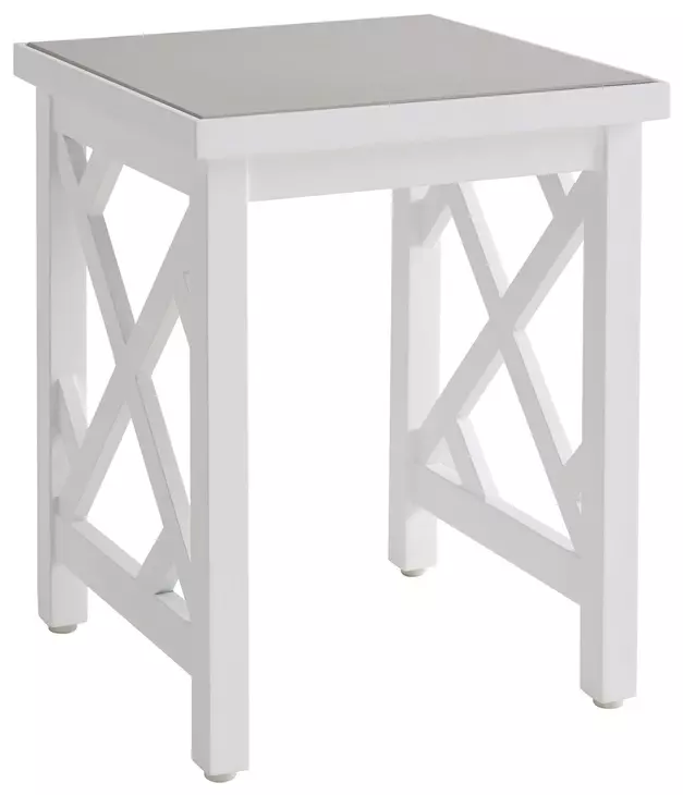 Island Classic Cream and Gray Outdoor Square Quartz Top Accent Table