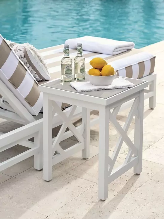 Island Classic Cream and Gray Outdoor Square Quartz Top Accent Table