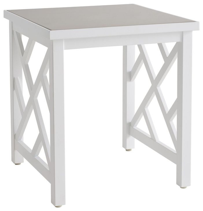 Island Classic Cream and Gray Outdoor Square Quartz Top End Table