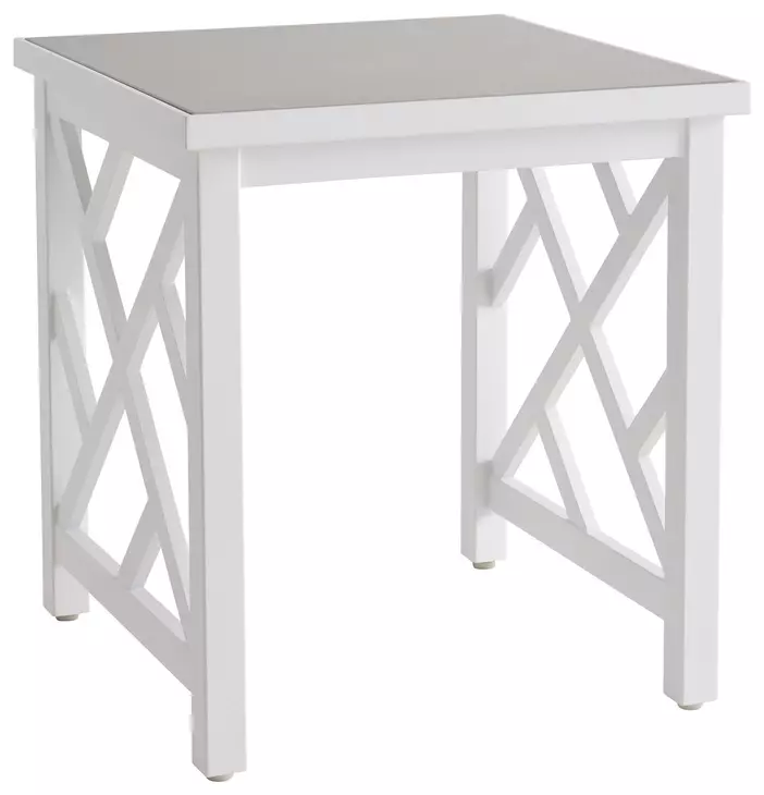 Island Classic Cream and Gray Outdoor Square Quartz Top End Table