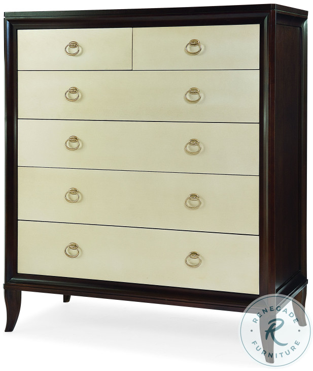 Tribeca American Walnut And Cream 6 Tall Drawer Chest
