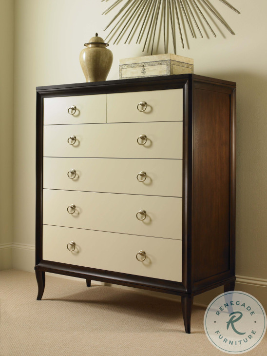 Tribeca American Walnut And Cream 6 Tall Drawer Chest