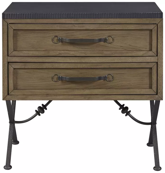 Magnolia Almond and Black 2 Drawer Nightstand with USB Charging