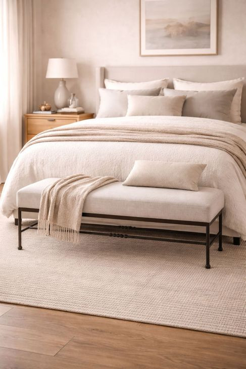 Magnolia White Upholstered Bed Bench