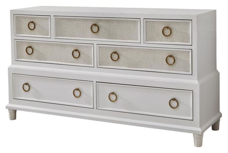 Switchgrass White 7 Drawer Dresser and Round Mirror