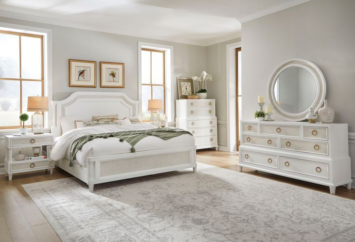 Switchgrass White 7 Drawer Dresser and Round Mirror