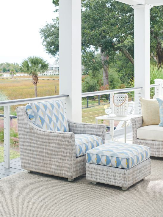 Seabrook Blue and Gray Upholstered Rectangular Outdoor Ottoman