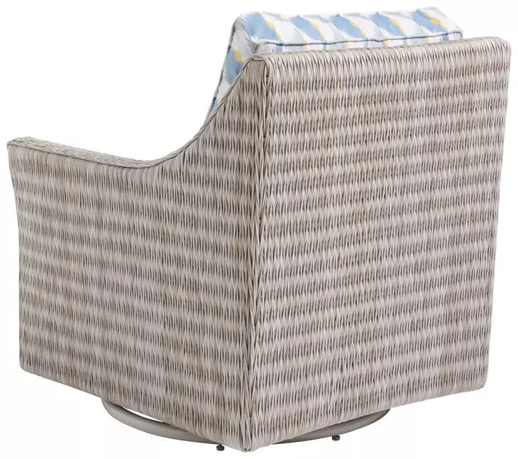 Seabrook Blue and White Upholstered Swivel Glider Outdoor Lounge Chair