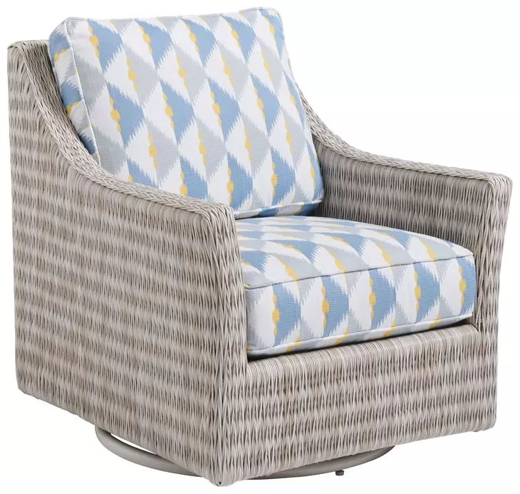Seabrook Blue and White Upholstered Swivel Glider Outdoor Lounge Chair