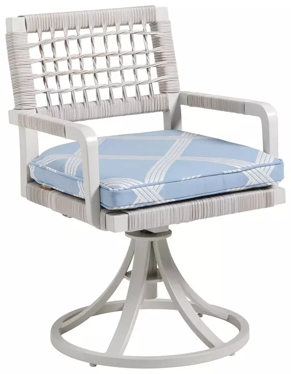 Seabrook Blue and White Upholstered Swivel Rocker Outdoor Dining Chair