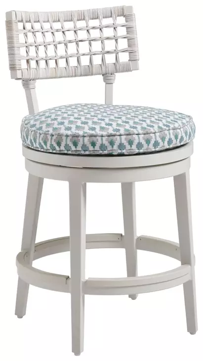 Seabrook Blue and White Upholstered Swivel Outdoor Counter Height Stool