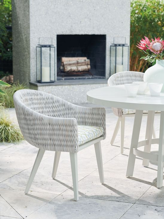 Seabrook Blue and White Upholstered Outdoor Arm Chair
