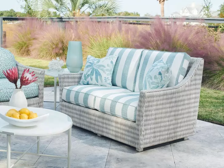 Seabrook Blue and White Outdoor 58" Loveseat