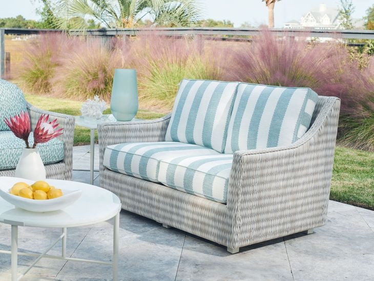 Seabrook Blue and White 58" Outdoor Loveseat