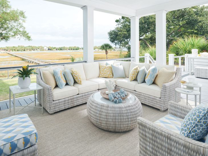 Seabrook Blue and Gray Upholstered Rectangular Outdoor Ottoman