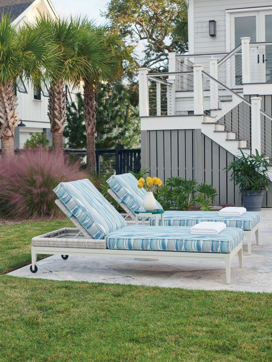 Seabrook Blue and Gray 83" Outdoor Chaise Lounge