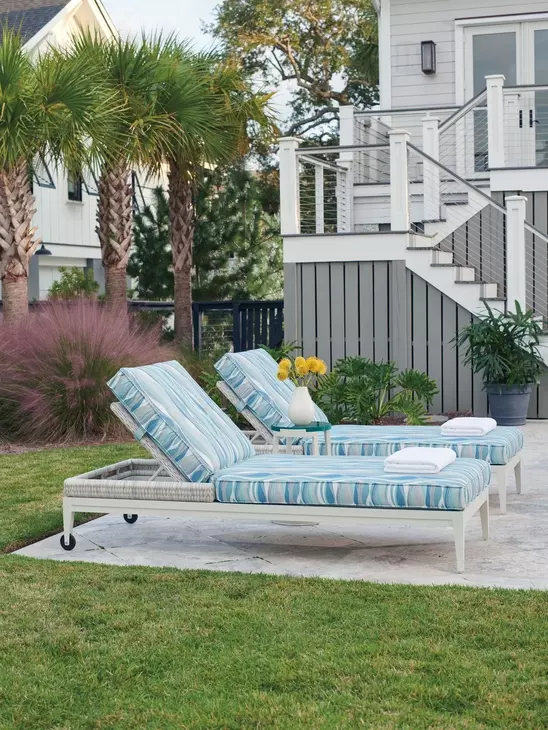 Seabrook Blue and Gray Outdoor 83" Chaise Lounge