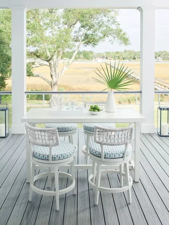 Seabrook Blue and White Upholstered Swivel Outdoor Counter Height Stool