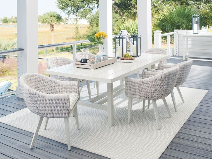 Seabrook Blue and White Upholstered Outdoor Arm Chair