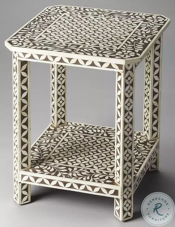 Brown Bone Inlay Side Table