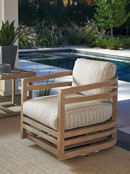 Stillwater Cove Tan Upholstered Outdoor Swivel Lounge Chair