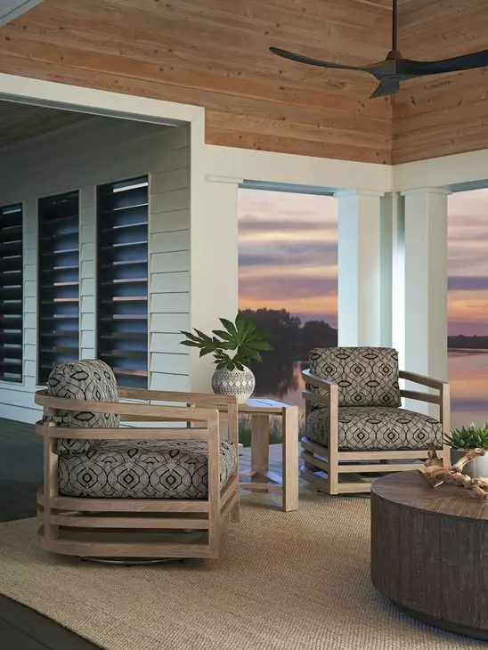 Stillwater Cove Black Upholstered Outdoor Swivel Lounge Chair