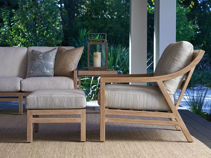 Stillwater Cove Blue Upholstered Rectangular Outdoor Ottoman