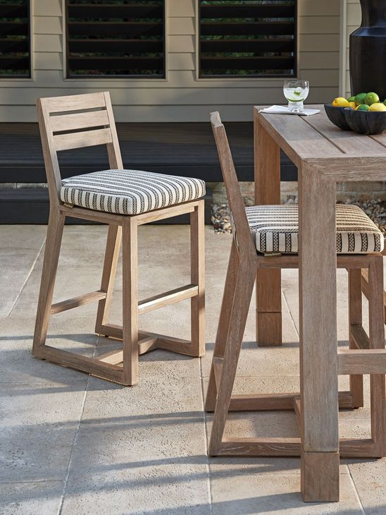 Stillwater Cove Beige and Black Upholstered Outdoor Bar Stool