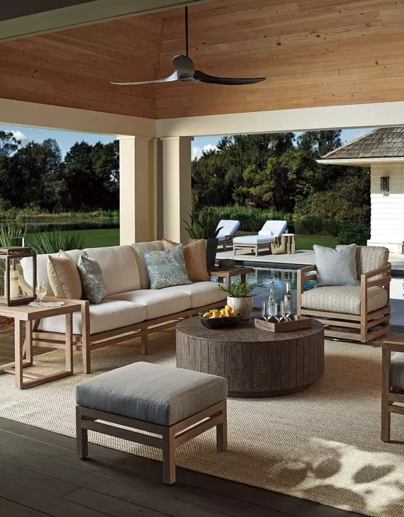 Stillwater Cove Blue Upholstered Rectangular Outdoor Ottoman