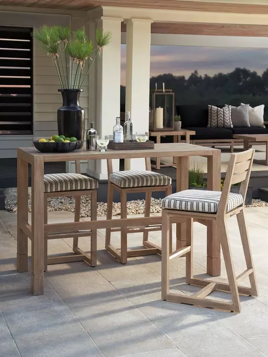 Stillwater Cove Beige and Black Upholstered Outdoor Bar Stool