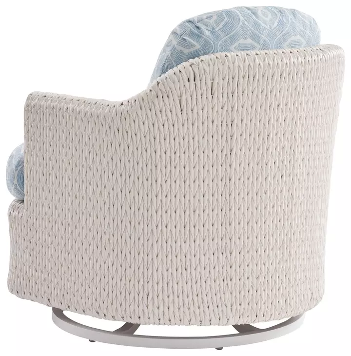 Ocean Breeze Promenade Blue and White Upholstered Outdoor Occasional Swivel Chair