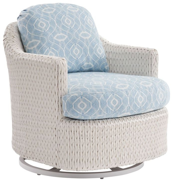 Ocean Breeze Promenade Blue and White Upholstered Outdoor Occasional Swivel Chair