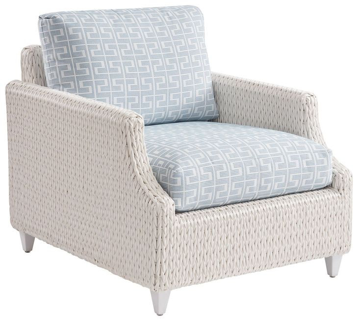 Ocean Breeze Promenade Blue and White Upholstered Outdoor Lounge Chair