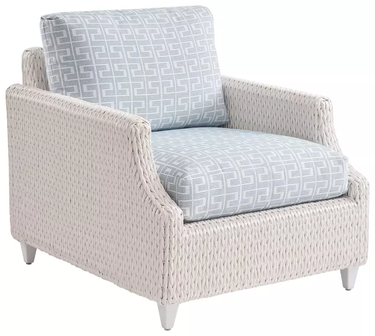 Ocean Breeze Promenade Blue and White Upholstered Outdoor Lounge Chair