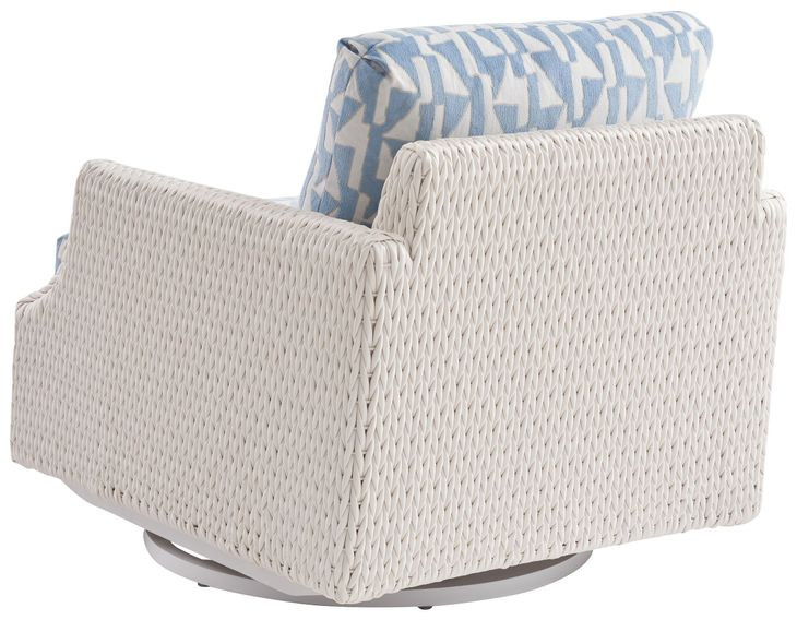Ocean Breeze Promenade Blue and White Upholstered Outdoor Swivel Lounge Chair