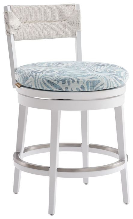 Ocean Breeze Promenade Blue and White Upholstered Outdoor Swivel Counter Height Stool