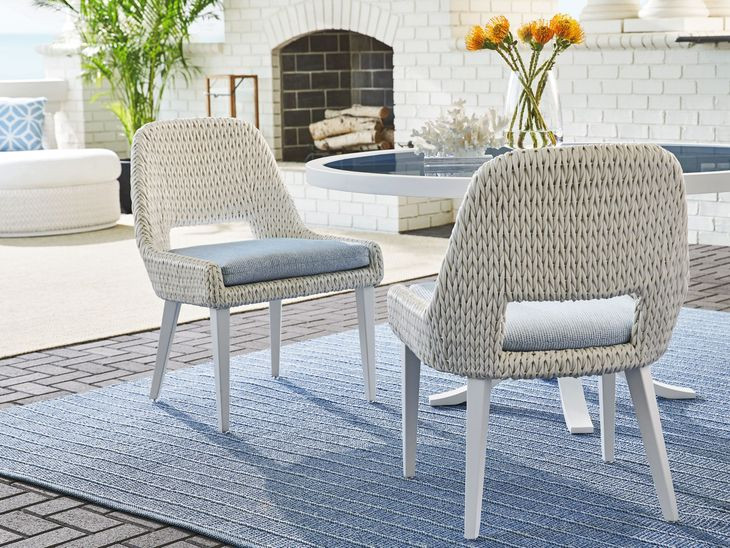 Ocean Breeze Promenade Blue Upholstered Outdoor Occasional Dining Chair