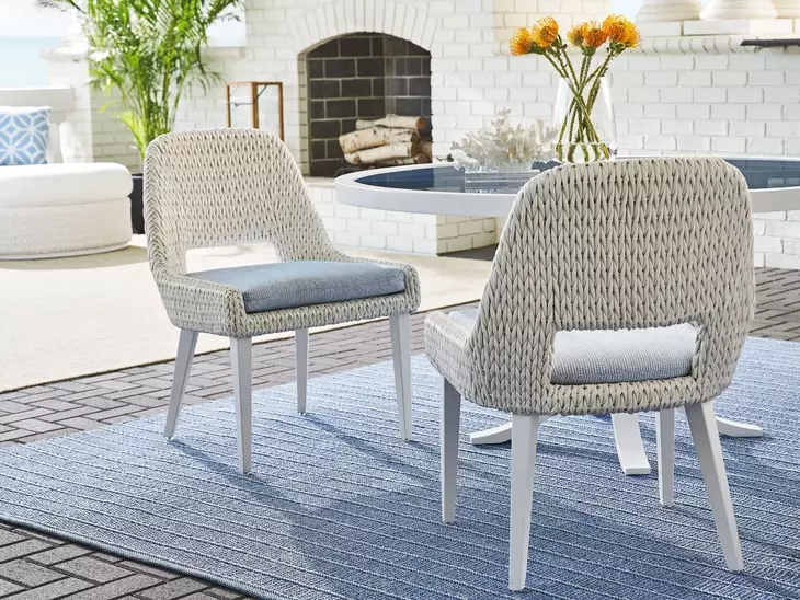 Ocean Breeze Promenade Blue Upholstered Outdoor Occasional Dining Chair