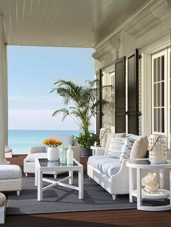 Ocean Breeze Promenade Blue Outdoor 81" Sofa
