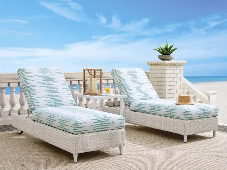 Ocean Breeze Promenade Blue and White Outdoor 82" Chaise