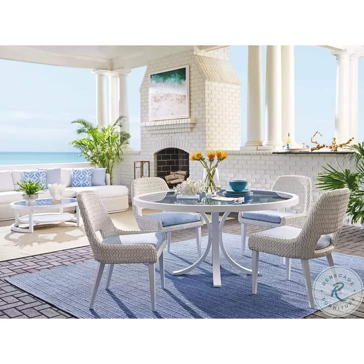 Ocean Breeze Promenade White Outdoor Round 56" Dining Table