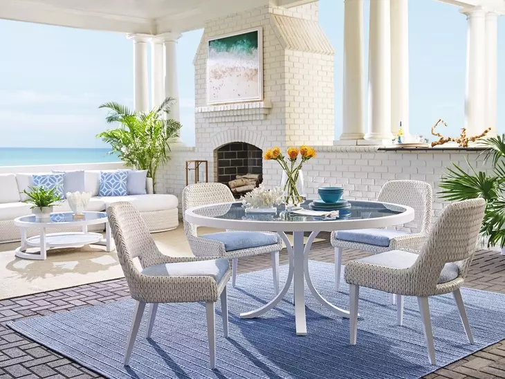Ocean Breeze Promenade Blue Upholstered Outdoor Occasional Dining Chair