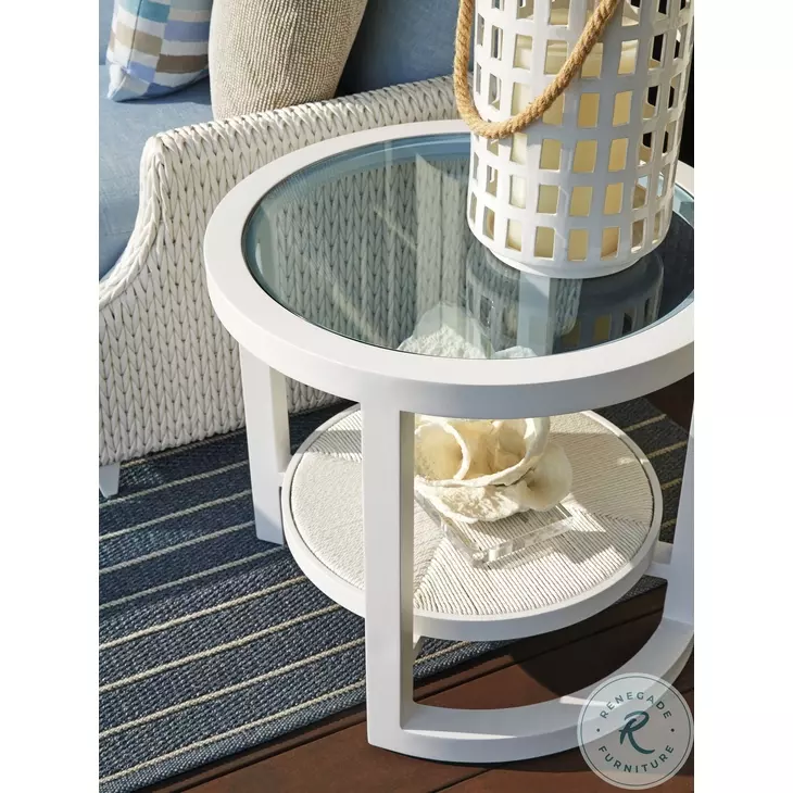 Ocean Breeze Promenade White Outdoor Round Occasional Table Set