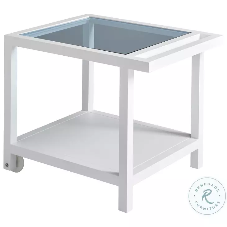 Ocean Breeze Promenade White Outdoor Serving End Table